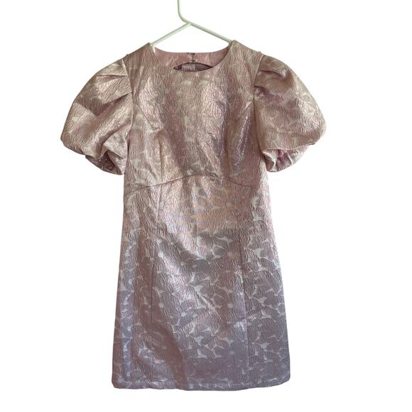 TCEC Pink Metallic Jacquard Dress Puff Sleeve Open Back Bow Size medium - Picture 3 of 8